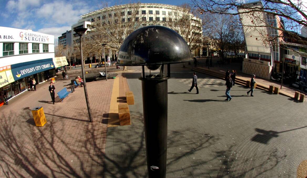 A security camera in Garema Place is one of more than 4500 across the territory. Picture by Graham Tidy