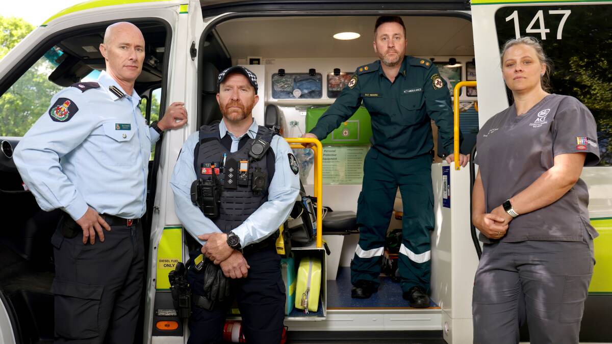 Guy Cassis, from fire and rescue, left, acting Inspector Travis Mills, paramedic Pat Meere and trauma nurse Georgia Gotts. Picture by James Croucher 