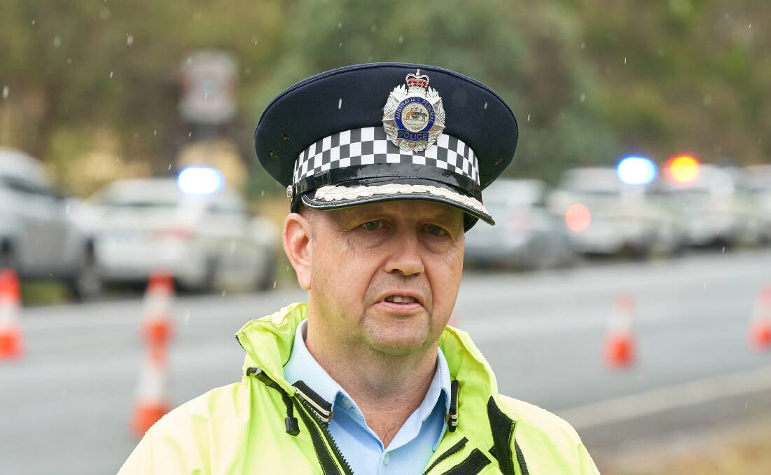 Superintendent Rohan Smith at the border checkpoint on Monday. Picture: Matt Loxton
