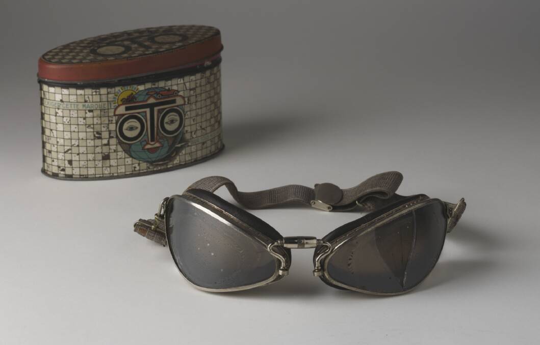 Joan Richmond's racing goggles, held in the National Museum collection. Picture: National Museum of Australia