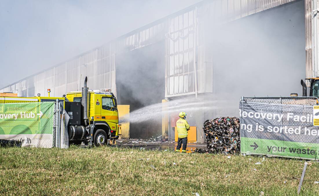An intense fire at the Hume recycling centre on Boxing Day last year was triggered by lithium-ion batteries entering the waste stream. Picture by Karleen Minney