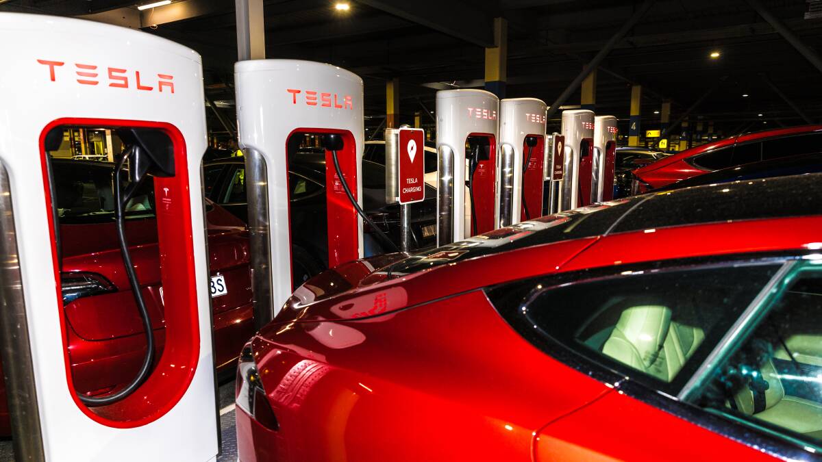 Tesla's newest dedicated supercharger station in Tuggeranong is now busier than ever as ACT sales ramp up. Picture by Sitthixay Ditthavong