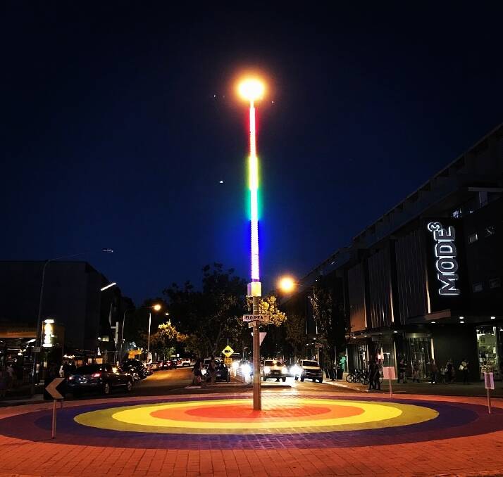 The rainbow roundabout in Braddon has been the source of much fun poked from interstate. Picture: Supplied
