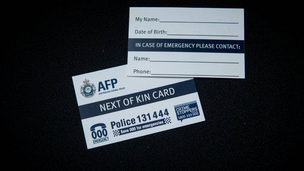 The next-of-kin cards carry basic emergency information. Picture: Elesa Kurtz