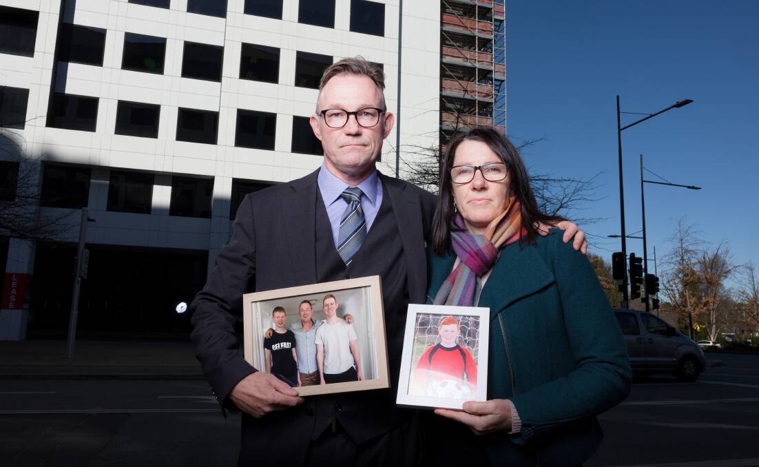Tom Mcluckie and Sarah Payne outside the Victims of Crime Commission. Picture by Sitthixay Ditthavong