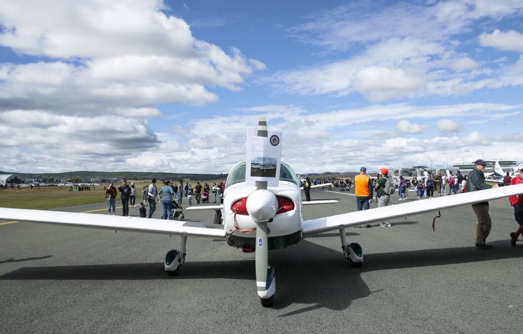 An aircraft displayed on the runway at Canberra Airport Open Day. Picture: Keegan Carroll