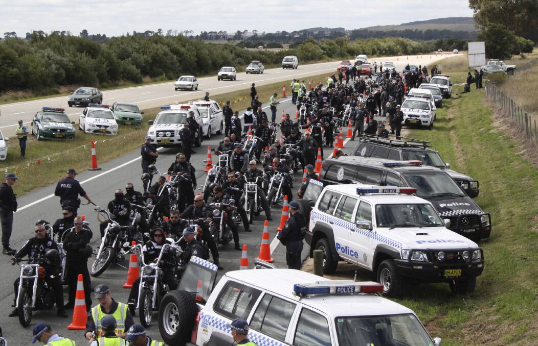 NSW Police Strike Force Raptor pulling over bikies on the Hume Highway. Picture supplied