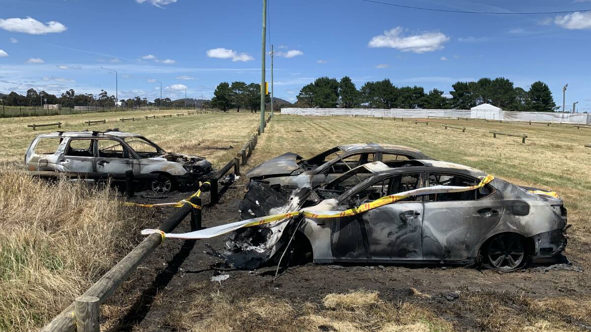The burnt out cars from the grass fire in the Exhibition Park car park during Spilt Milk. Picture by Peter Brewer 