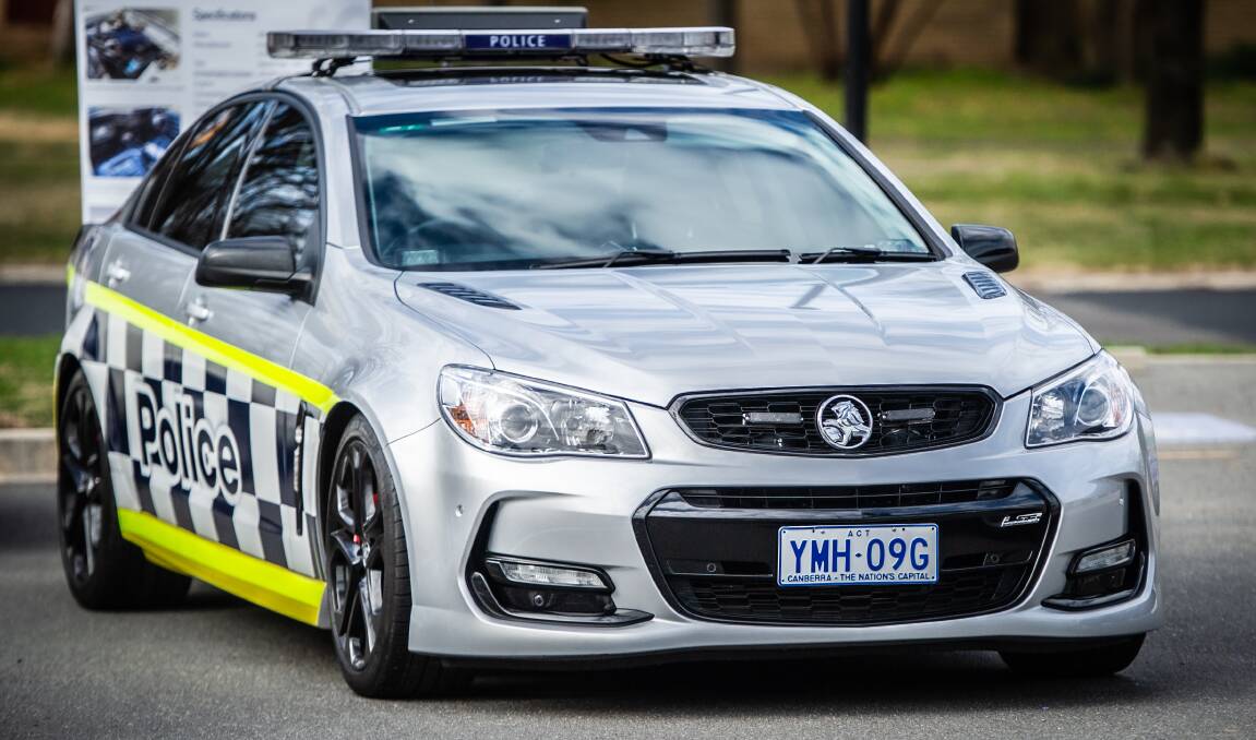 A police car was rammed as multiple resources were across Canberra on Tuesday to apprehend a 17-year-old car thief. Picture: Peter Brewer 