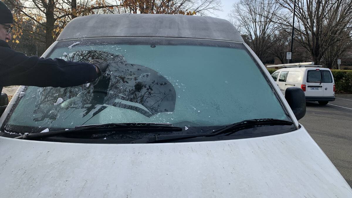 Canberra's frosty mornings are creating car theft opportunities and creating safety issues, with police warning motorists that they must clear their windows before driving off. Picture: Peter Brewer