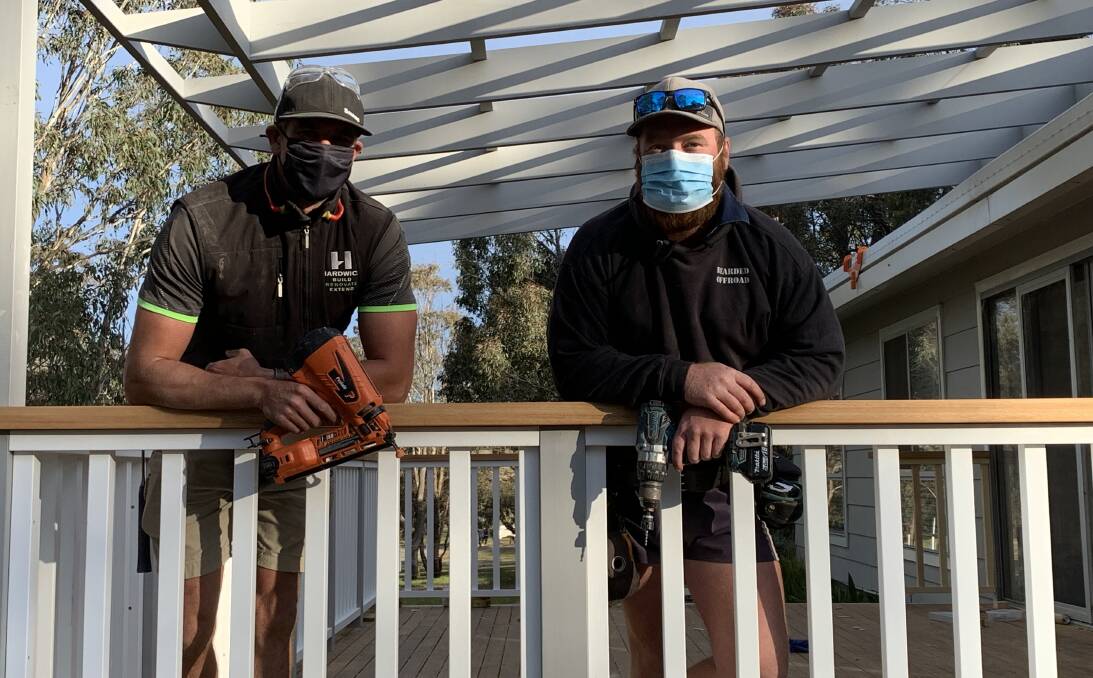 Tradesmen Sean Hardwick and Ben Caldwell, both aiming to return to residential construction sites on Friday. Picture: Peter Brewer 