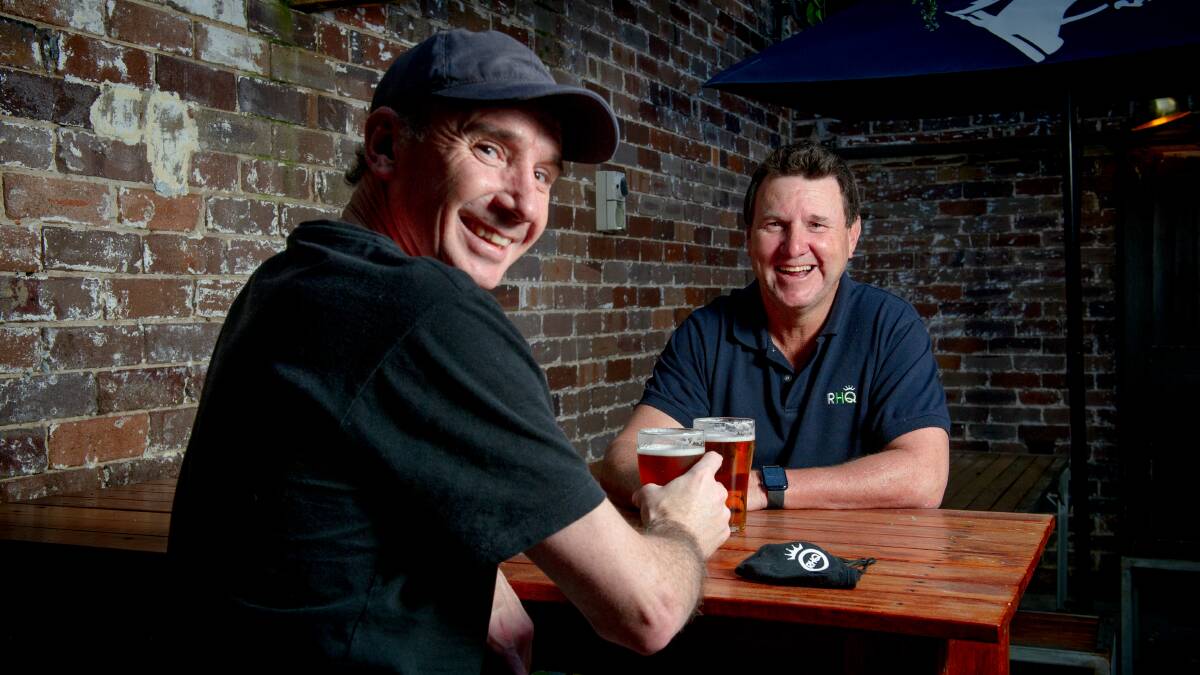 Royal Hotel Queanbeyan owner, Anthony McDonald, right, with general manager Matt Lomas, looking forward to the reopening of the pub after 60 days of lockdown. Picture: Elesa Kurtz