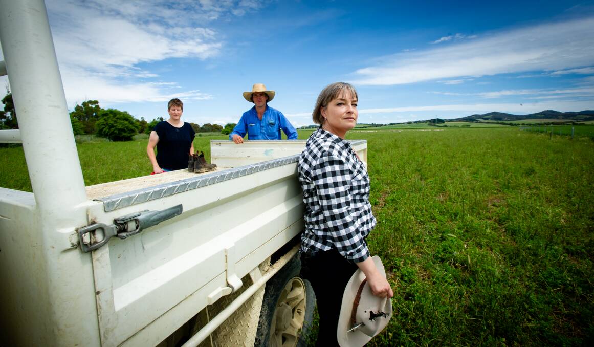 Tarago residents Fiona Jeffery and Paige Davis with Lake Bathurst farmer, Austin McLennan (centre), are opposed to the waste incinerator planned for Woodlawn. Picture: Elesa Kurtz