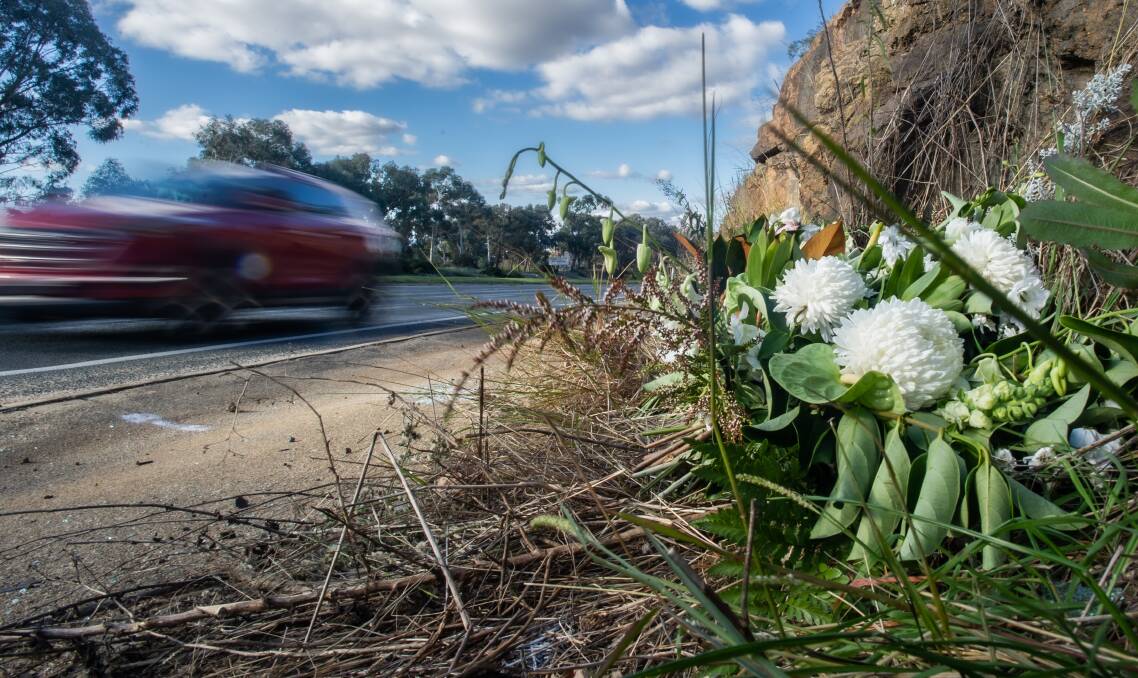 The roadside memorial at the scene of the fatal crash. Picture by Karleen Minney 
