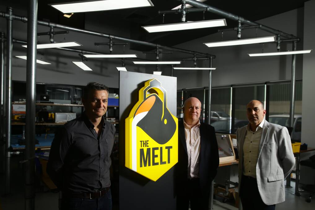 Hardware hub: The Melt founder Trent Bagnall, left, with Ampcontrol chief executive officer Rod Henderson and Dantia chief executive Peter Francis. 
