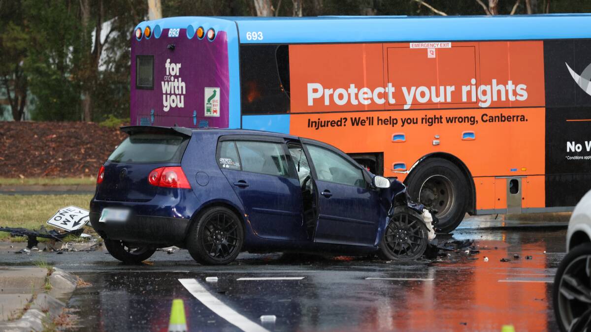Bus and car collision on the corner of Drakeford Drive and Hurtle Avenue in Bonython. Picture by James Croucher