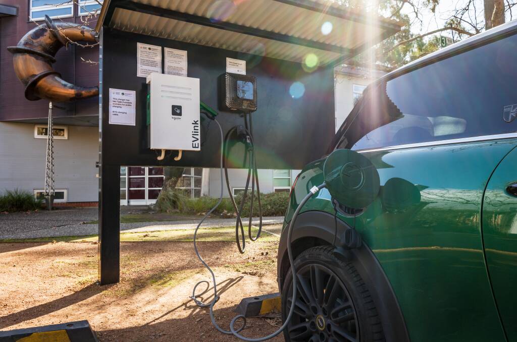 A generic picture of an electric vehicle at a charging station at ANU. Picture: Sitthixay Ditthavong