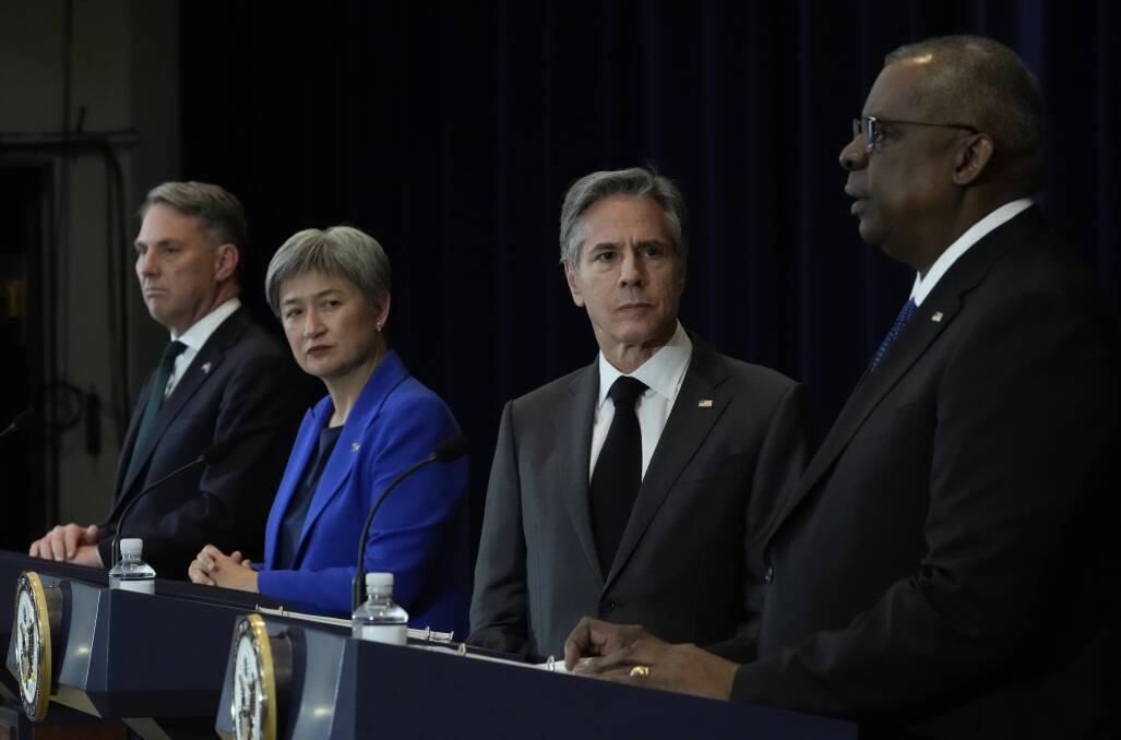 Deputy Prime Minister Richard Marles, Foreign Minister Penny Wong, US Secretary of State Antony Blinken and US Secretary of Defense Lloyd Austin. Picture Getty Images 