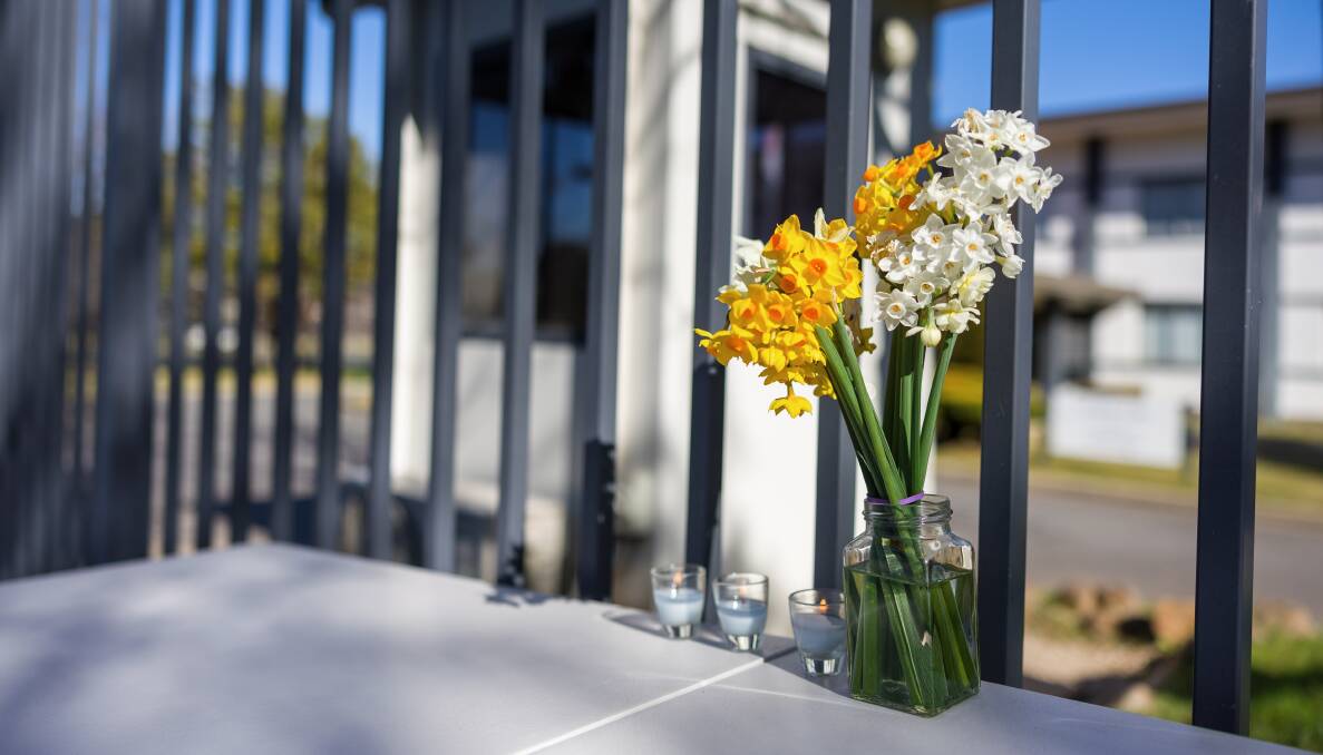 Flowers left outside the Japanese embassy on Saturday following the fatal shooting of former Japanese prime minister Shinzo Abe. Picture: Sitthixay Ditthavong
