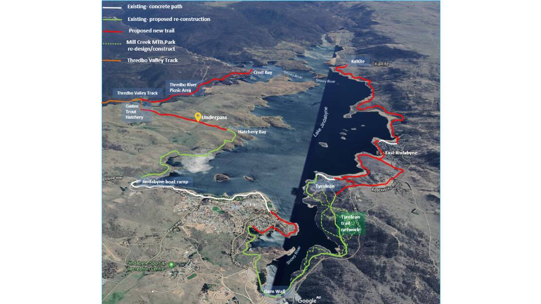 A 60-kilometre trail has been proposed for the southern half of the lake, providing a shared path for mountain bike riders, walkers and trail runners. Picture supplied