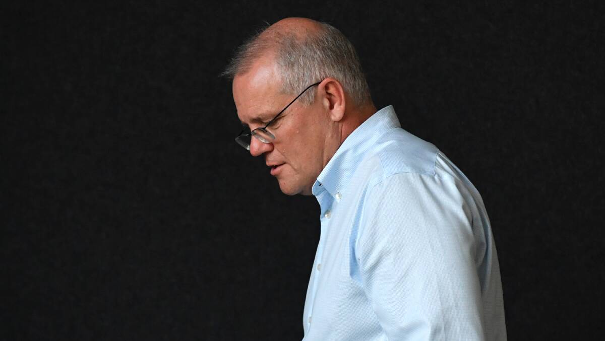 Prime Minister Scott Morrison at the Palmerston 50+ Tuesday Club in Palmerston, Darwin, in the seat of Solomon. Picture: AAP