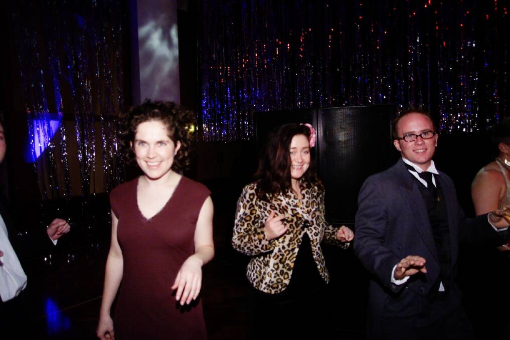 Annabel Crabb, Samantha Maiden and Jonathon Moran at the 2001 Press Gallery Midwinter Ball. Picture: Supplied