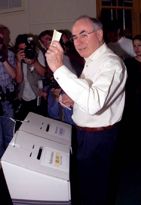 Then-prime minister John Howard casts his vote during the 1999 republic referendum. Picture: Simon Alekna