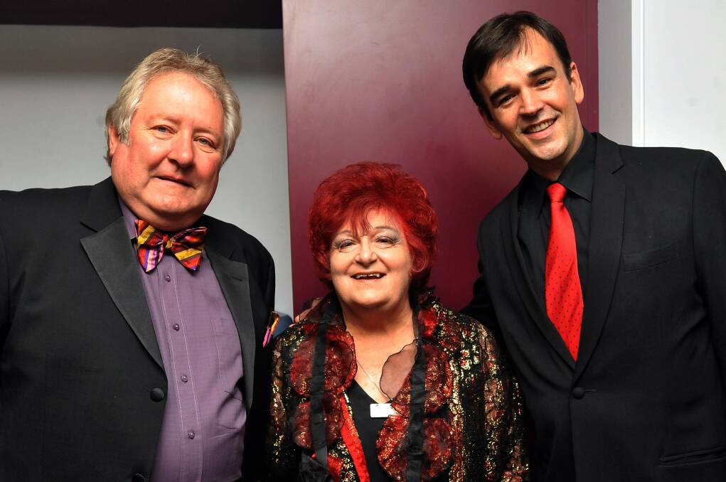 John Wood, left, Coralie Wood and Tim Ferguson before at one of the Canberra Area Theatre Awards at the Canberra Theatre.Picture: Gary Schafer 