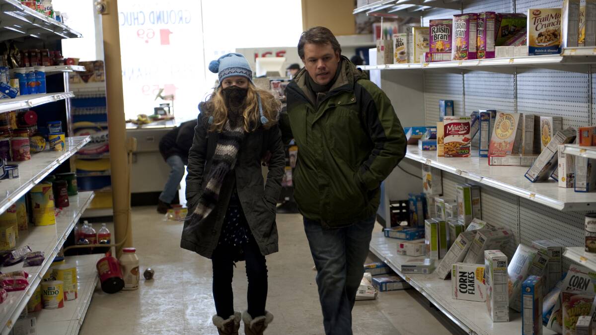  Anna Jacoby-Heron, left and Matt Damon in Contagion, Picture: Warner Bros. 