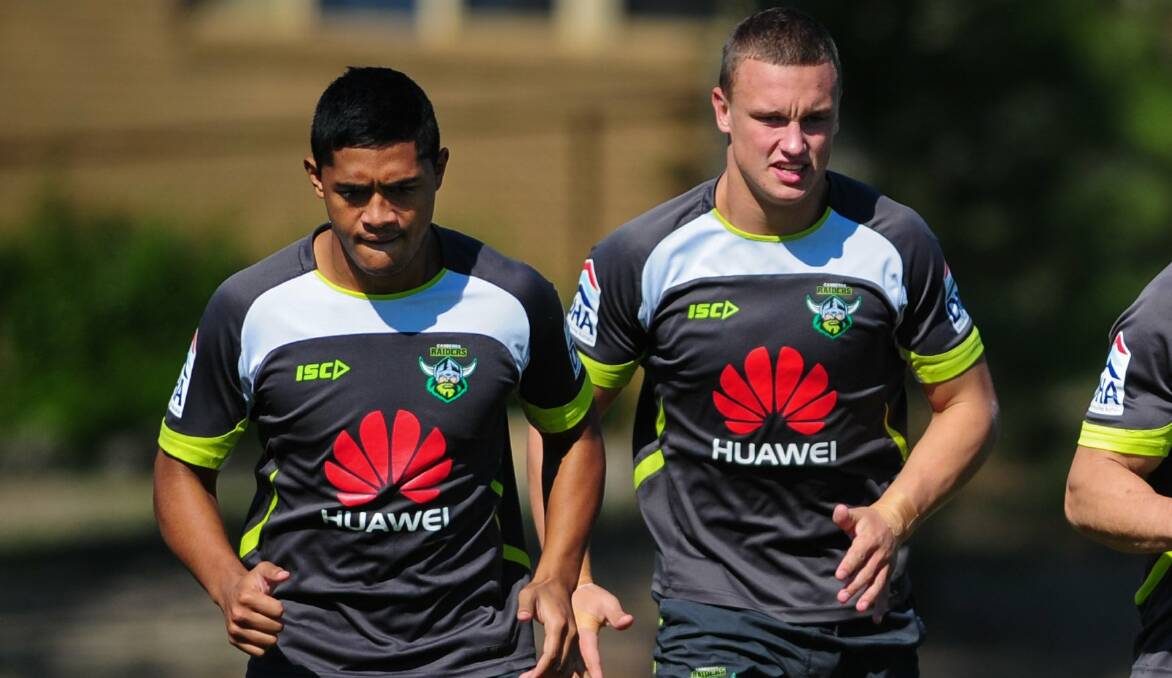 Anthony Milford and Jack Wighton during their Raiders day together. Photo: Katherine Griffiths