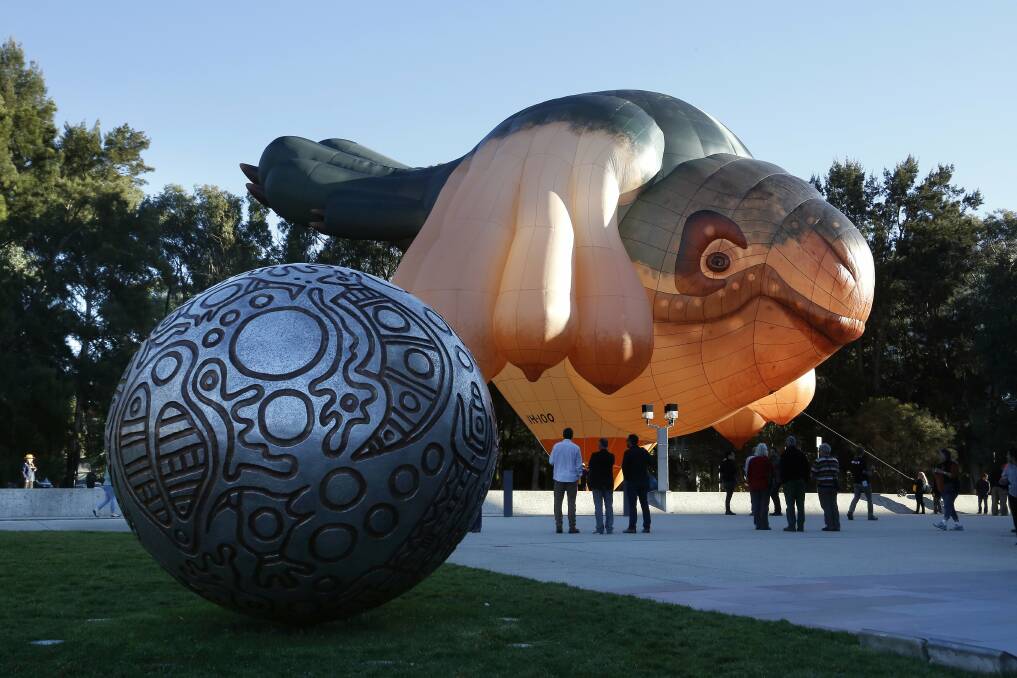 Former Canberra artist Patricia Piccinini's work Skywhale sits among other sculptures at the National Gallery of Australia. Picture: Jeffrey Chan.