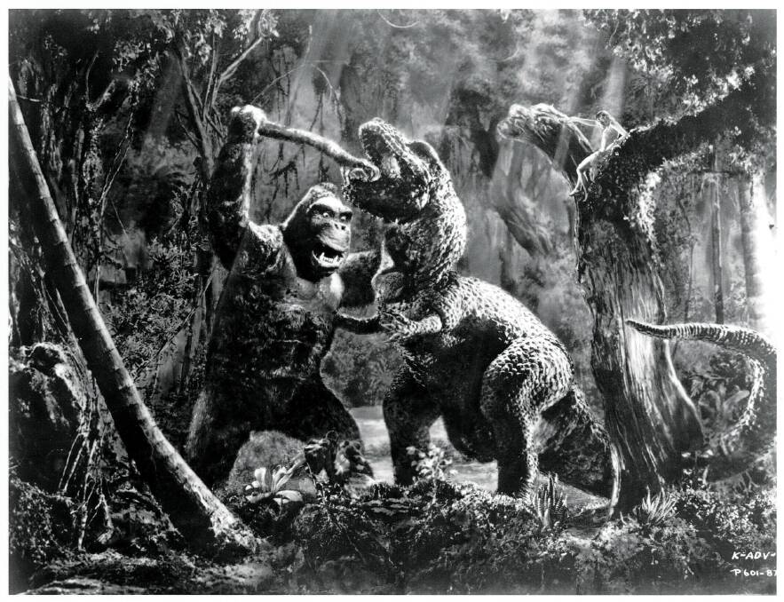  King Kong battles a dinosaur in King Kong (1933). Picture: Supplied