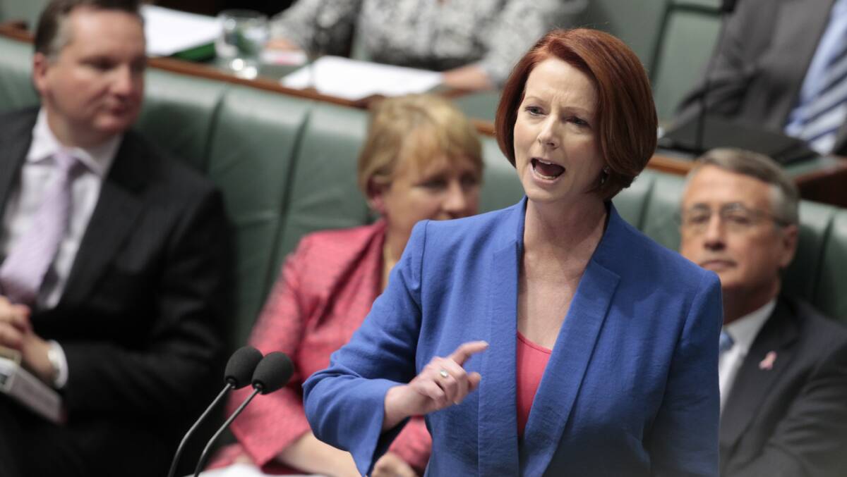 Julia Gillard delivers her misogyny speech in October 2012. Picture: Andrew Meares