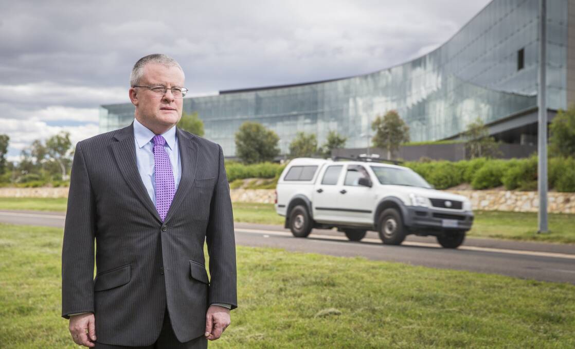 Gary Kent out the front of the new ASIO building. Picture: Matt Bedford