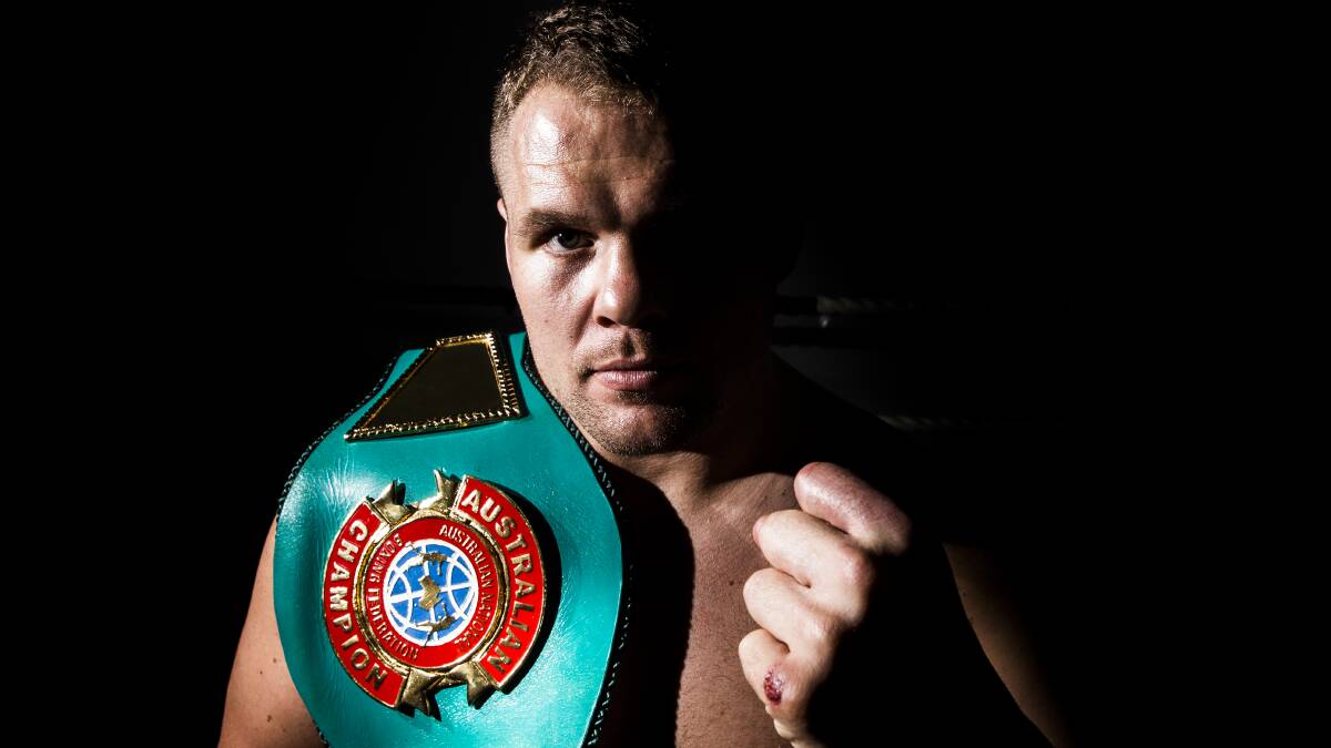 Ben Edwards with his Australian heavyweight championship belt. Picture: Matt Bedford.