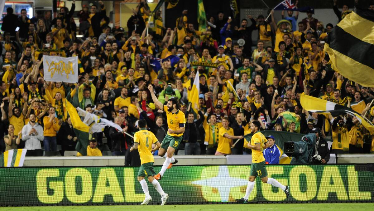 19,500 football fans packed Canberra Stadium to watch the Socceroos' World Cup qualifier against Kyrgzstan in 2015. Picture: Melissa Adams