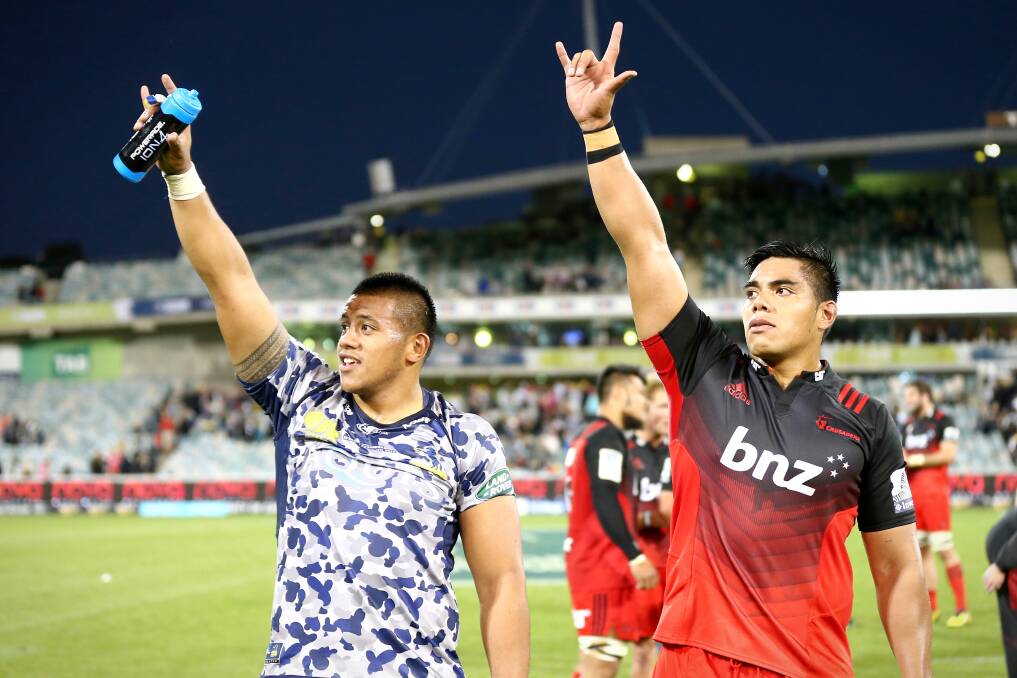 Allan Alaalatoa and Michael Alaalatoa after a Super Rugby game in Canberra. Picture: Alex Ellinghausen