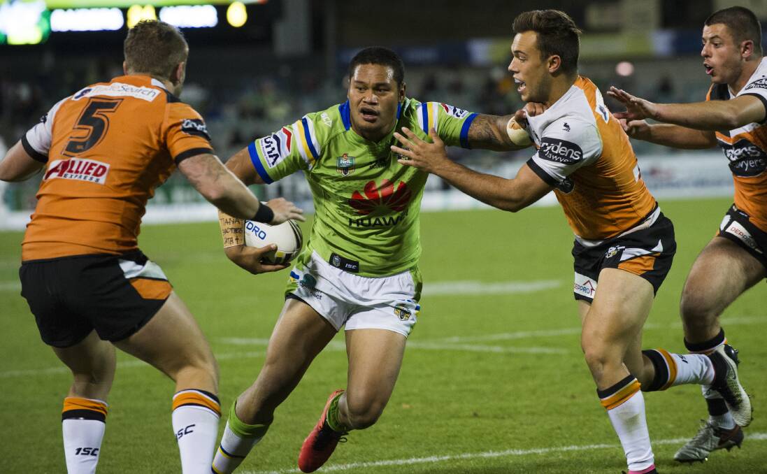 Ex-Canberra Raider Joey Leilua has joined the Wests Tigers on a three-year deal. Picture: Rohan Thomson