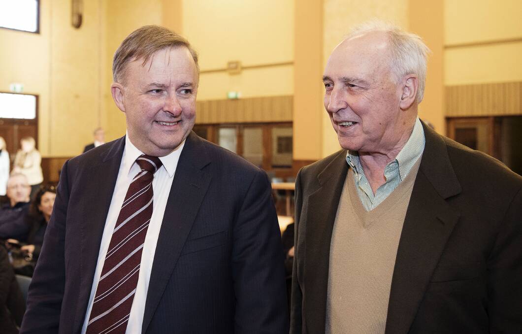 Former prime minister Paul Keating (right) with Anthony Albanese in Sydney in 2016. Picture: Christopher Pearce