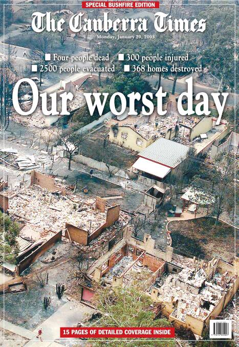 Flashback to the front page of The Canberra Times of January 20, 2003.