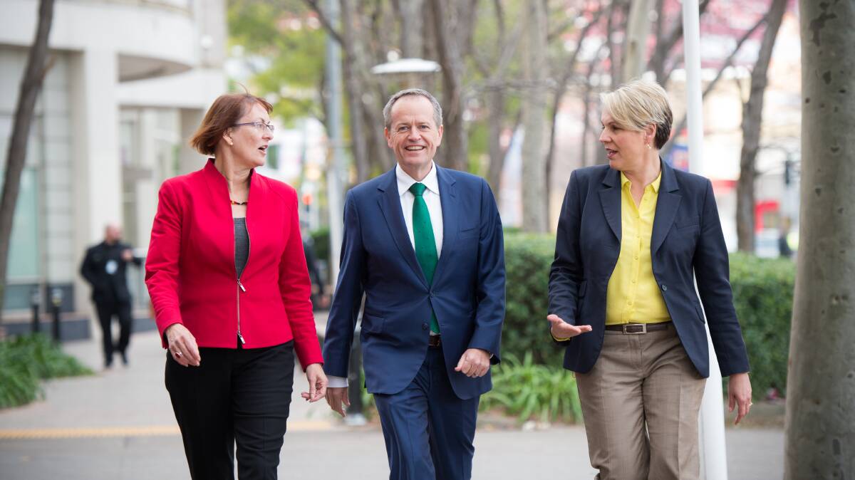 Labor's Susan Templeman (left) with Bill Shorten and Tanya Plibersek. Picture: Wolter Peeters