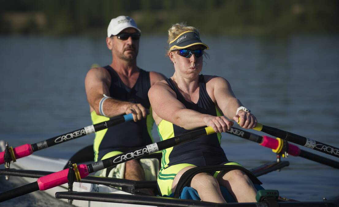 Kathryn Ross, right, and Gav Bellis rowed together at the Rio Paralympic Games in 2016. Picture: Rohan Thomson