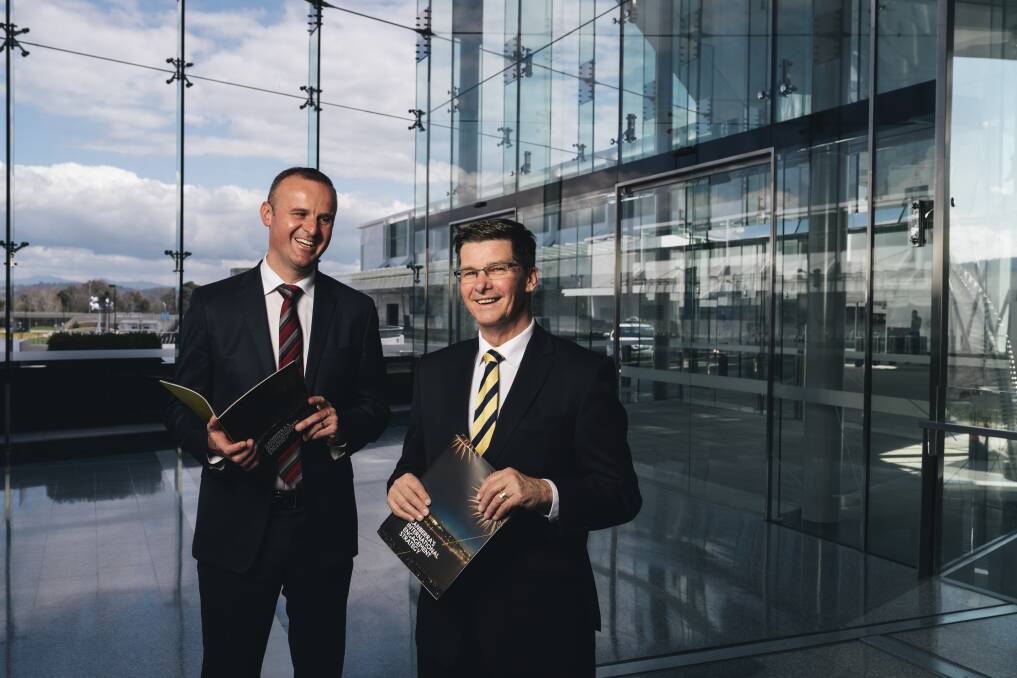 Chief Andrew Barr with ACT Commissioner for International Engagement Brendan Smyth. Picture: Rohan Thomson 
