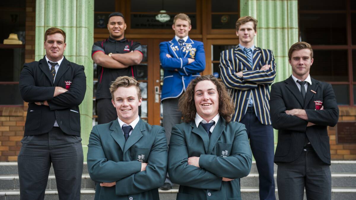 Schoolboys: Ryan Lonergan and brother Lachlan, front, with Mack Hansen and Tom Ross (middle row) after being picked in the Australian schoolboys team. Picture: Elesa Kurtz