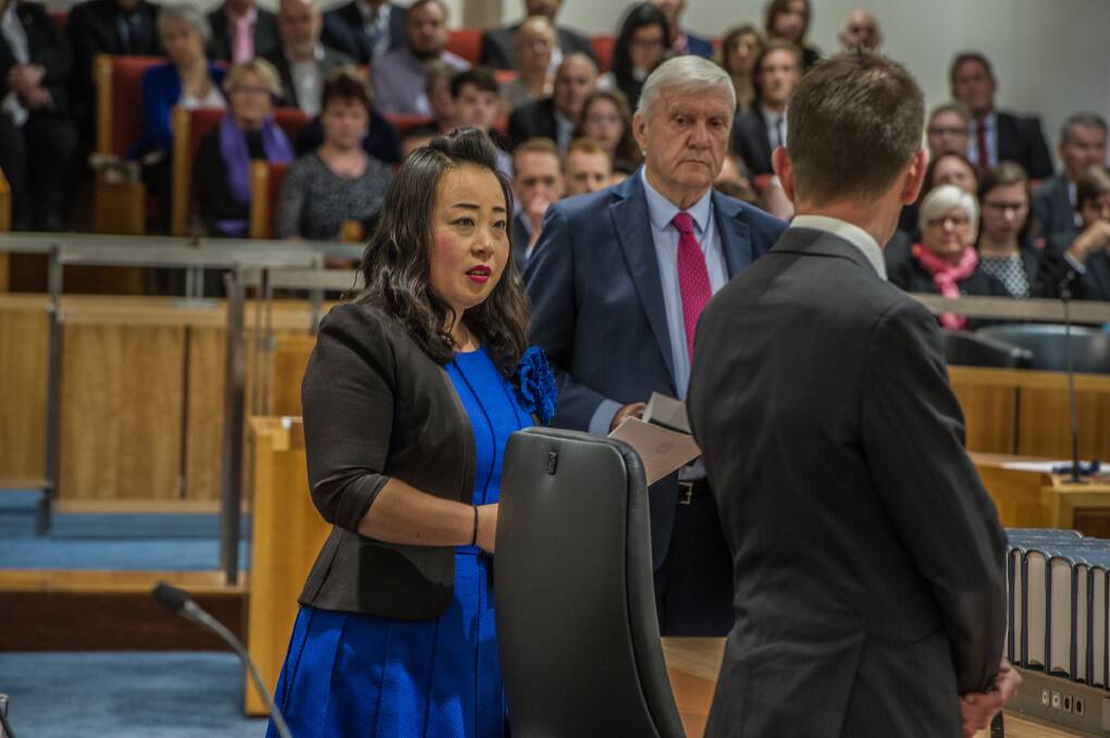 Elizabeth Lee being sworn in to the ACT Legislative Assembly in 2016. Picture: Karleen Minney.