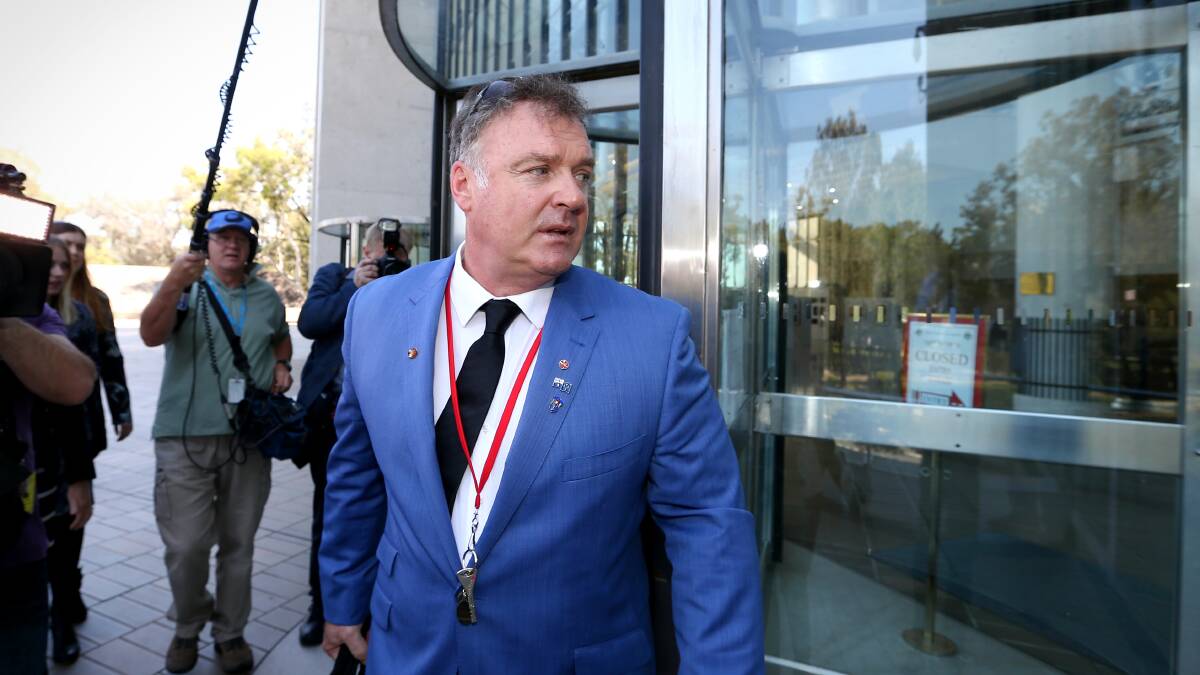 Former senator Rod Culleton at the High Court of Australia during the 2016 hearing that led to his disqualification. Photo: Alex Ellinghausen