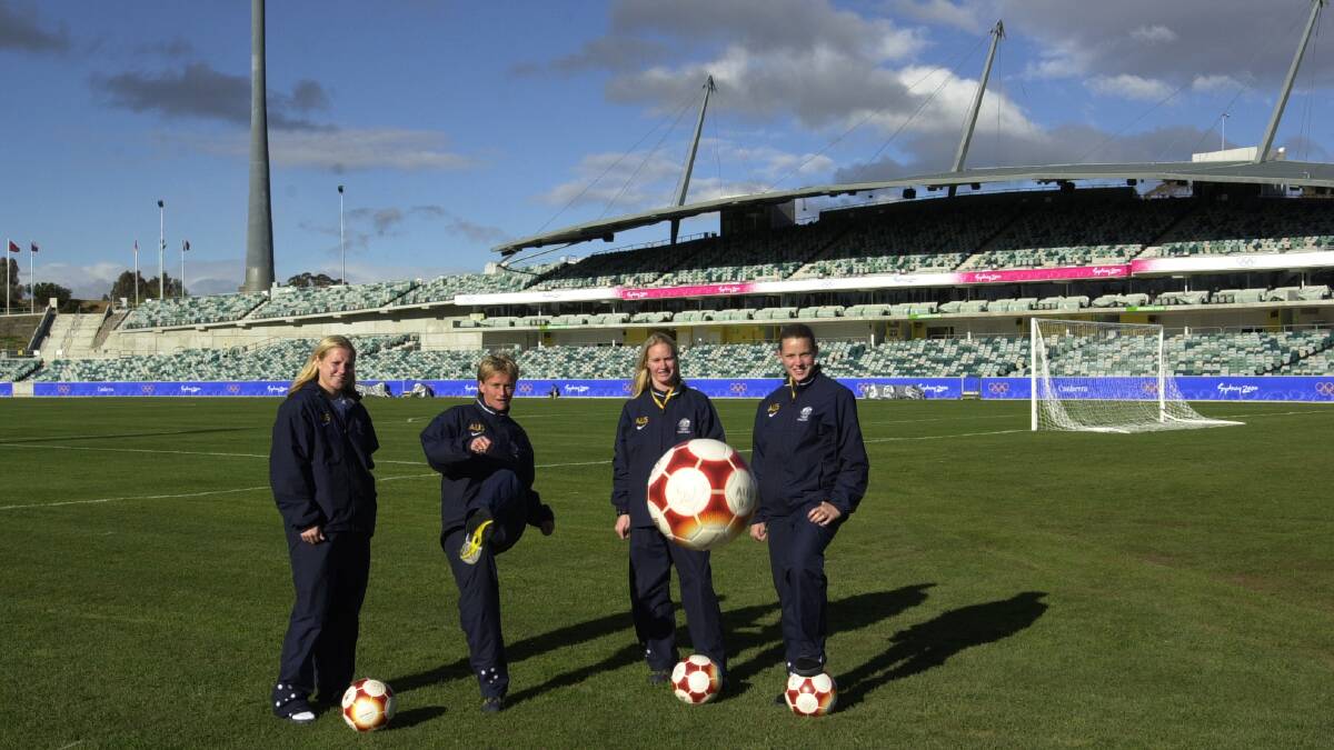Matildas Amy Wilson, Julie Murray, Sacha Wainwright and Peita-Claire Hepperlin at Canberra Stadium. Picture: Gary Schafer