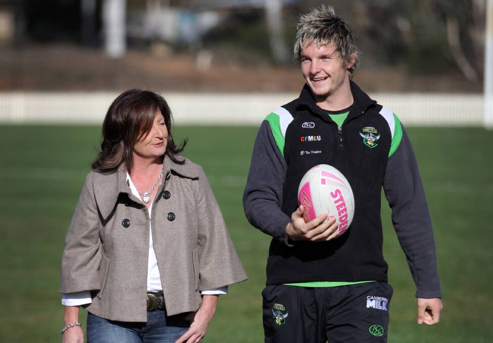 Winding it back with Jarrod Croker and his mum Pauline. Picture: Andrew Sheargold