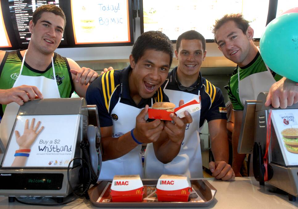 Raiders and Brumbies players at the 2008 McHappy Day in Canberra.
