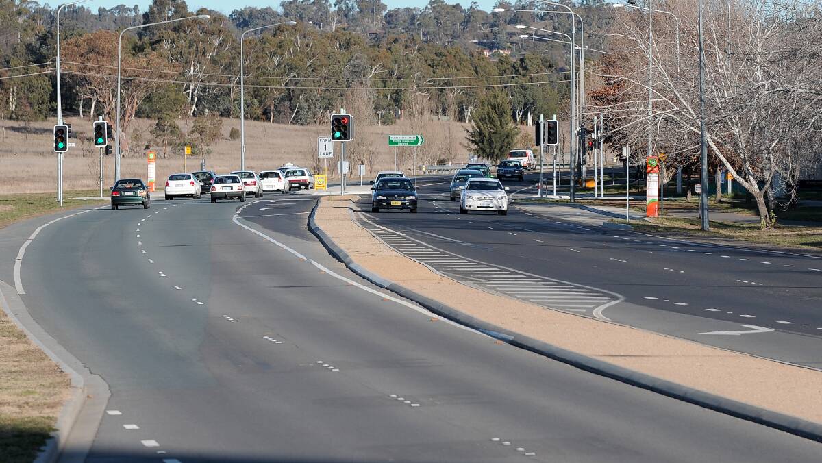 Athllon Drive at Phillip, which the Greens say could carry a light rail extension to the Mawson Southlands shopping centre. Picture: Andrew Sheargold
